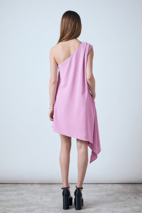 Shoulder Pintucked Asymmetrical Mini Dress