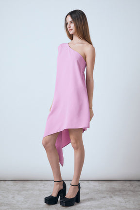 Shoulder Pintucked Asymmetrical Mini Dress