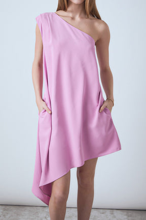 Shoulder Pintucked Asymmetrical Mini Dress