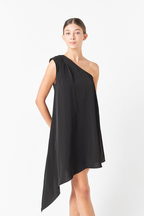 ENDLESS ROSE - Shoulder Pintucked Asymmetrical Mini Dress - DRESSES available at Objectrare