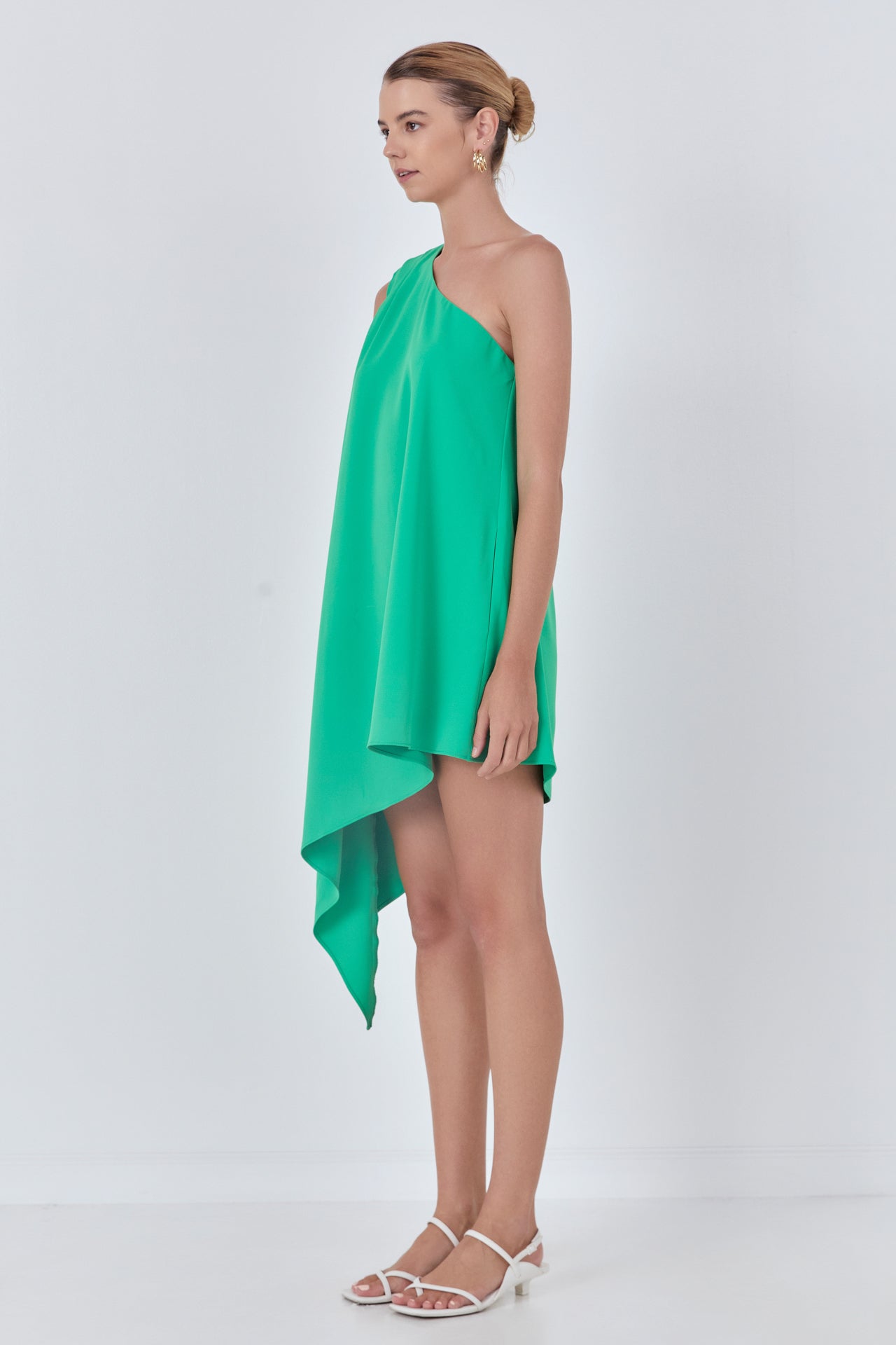 Shoulder Pintucked Asymmetrical Mini Dress