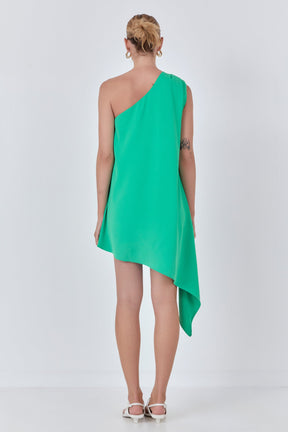Shoulder Pintucked Asymmetrical Mini Dress