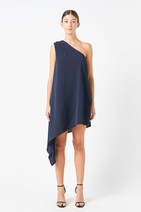 LA'VEN - Shoulder Pintucked Asymmetrical Mini Dress - DRESSES available at Objectrare