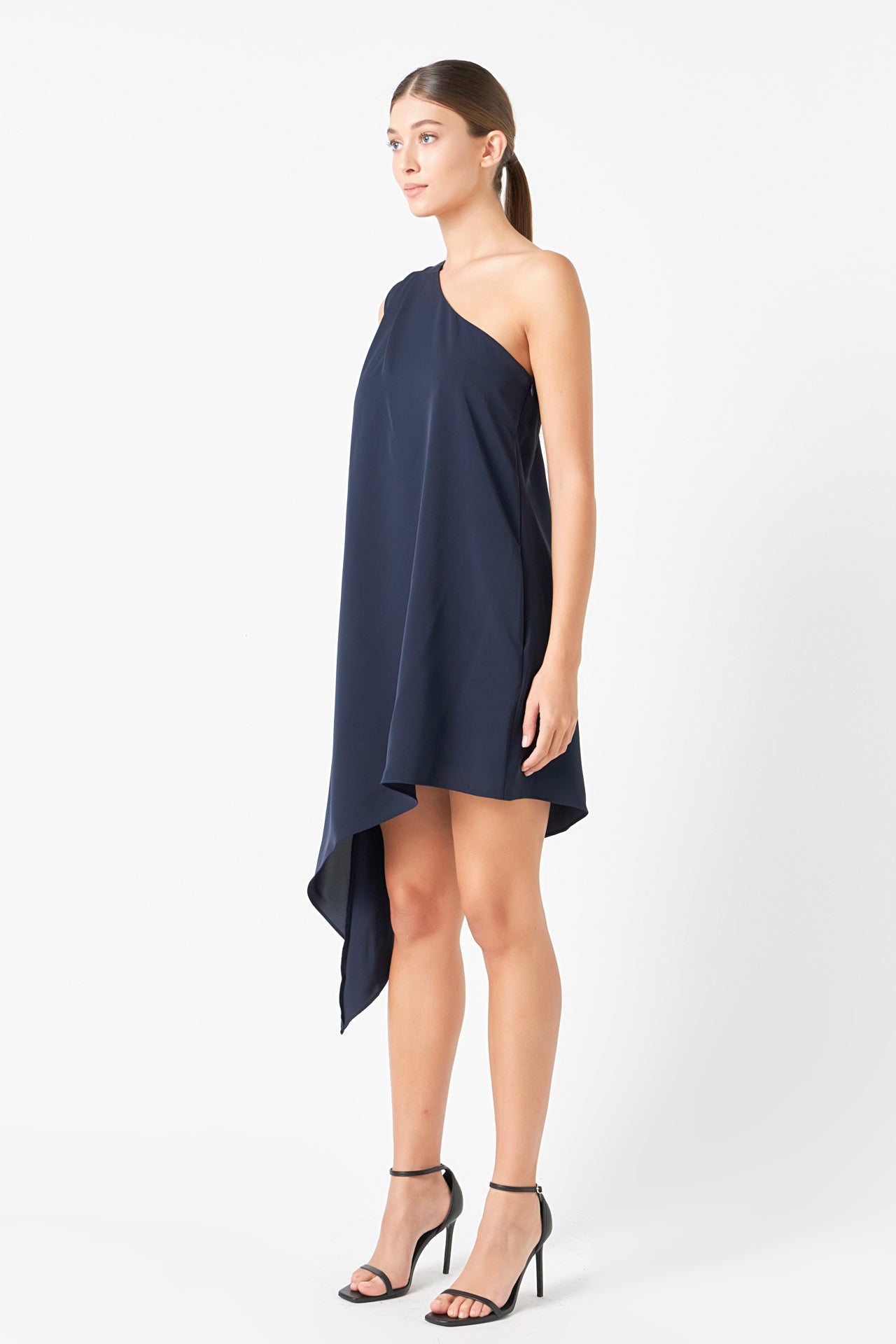 Shoulder Pintucked Asymmetrical Mini Dress