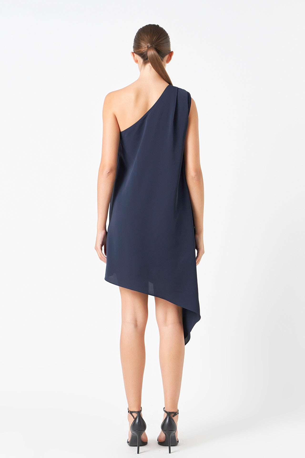 Shoulder Pintucked Asymmetrical Mini Dress