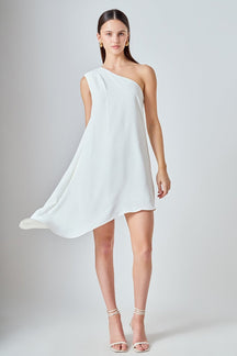 Shoulder Pintucked Asymmetrical Mini Dress