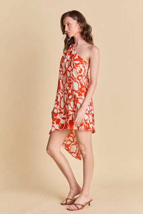 Shoulder Pintucked Asymmetrical Mini Dress