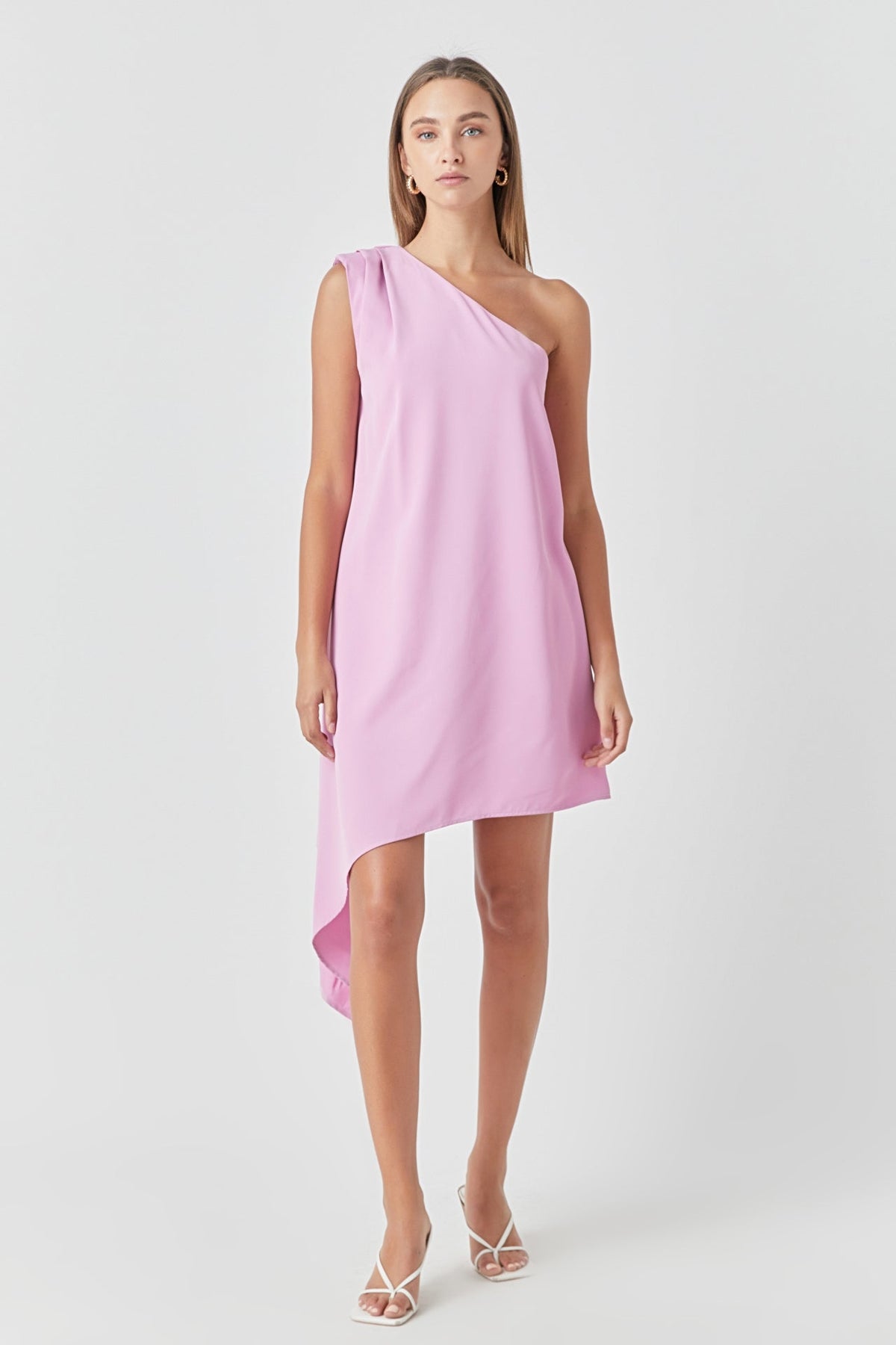 Endless Rose - Shoulder Pintucked Asymmetrical Mini Dress