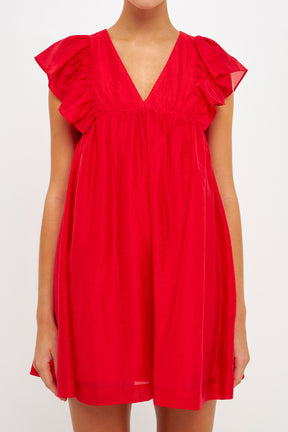 ENDLESS ROSE - Ruffled V Neck Mini Flounce Dress - DRESSES available at Objectrare