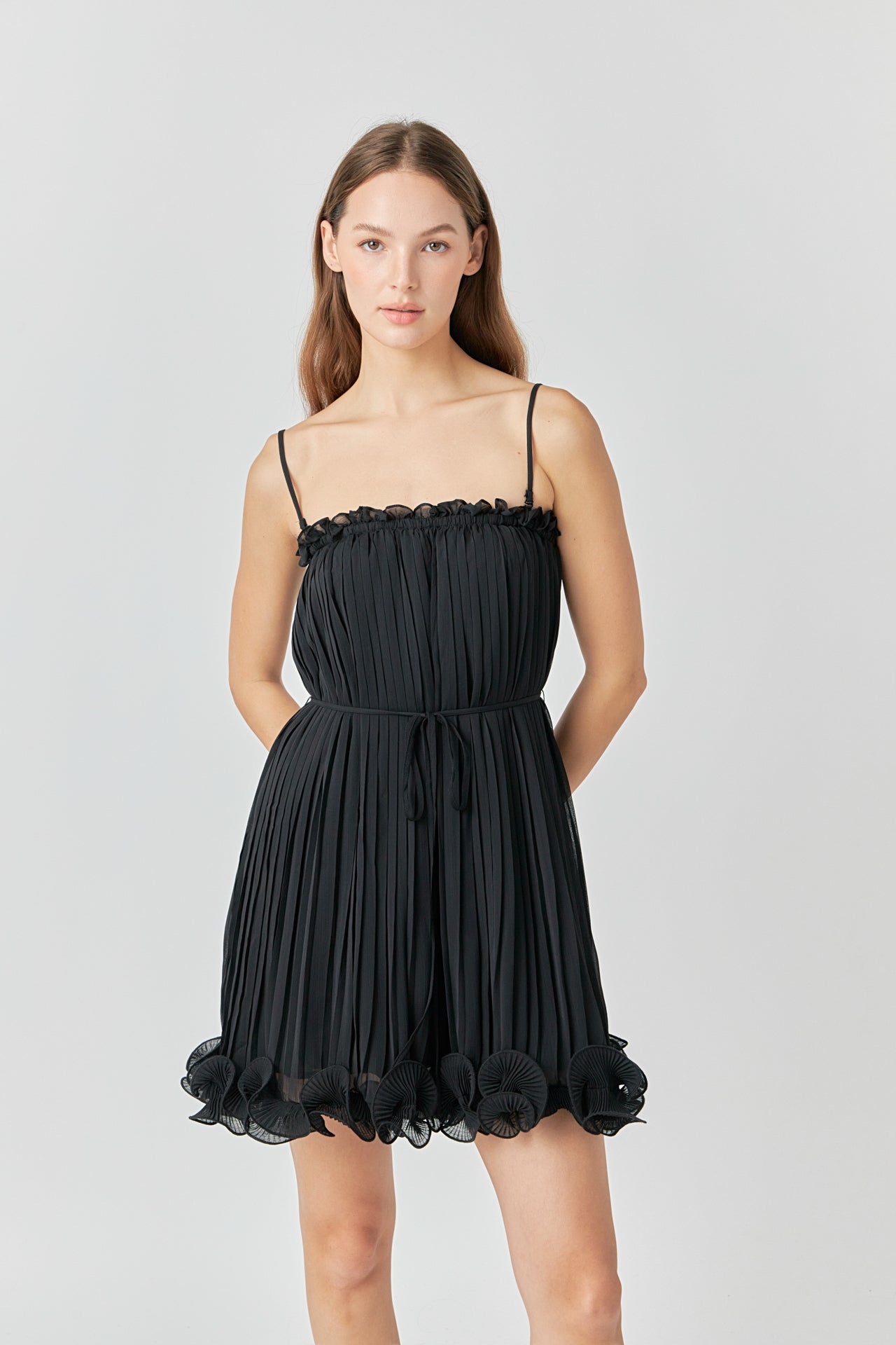 ENDLESS ROSE - Pleated Chiffon Ruffle Mini Dress - DRESSES available at Objectrare