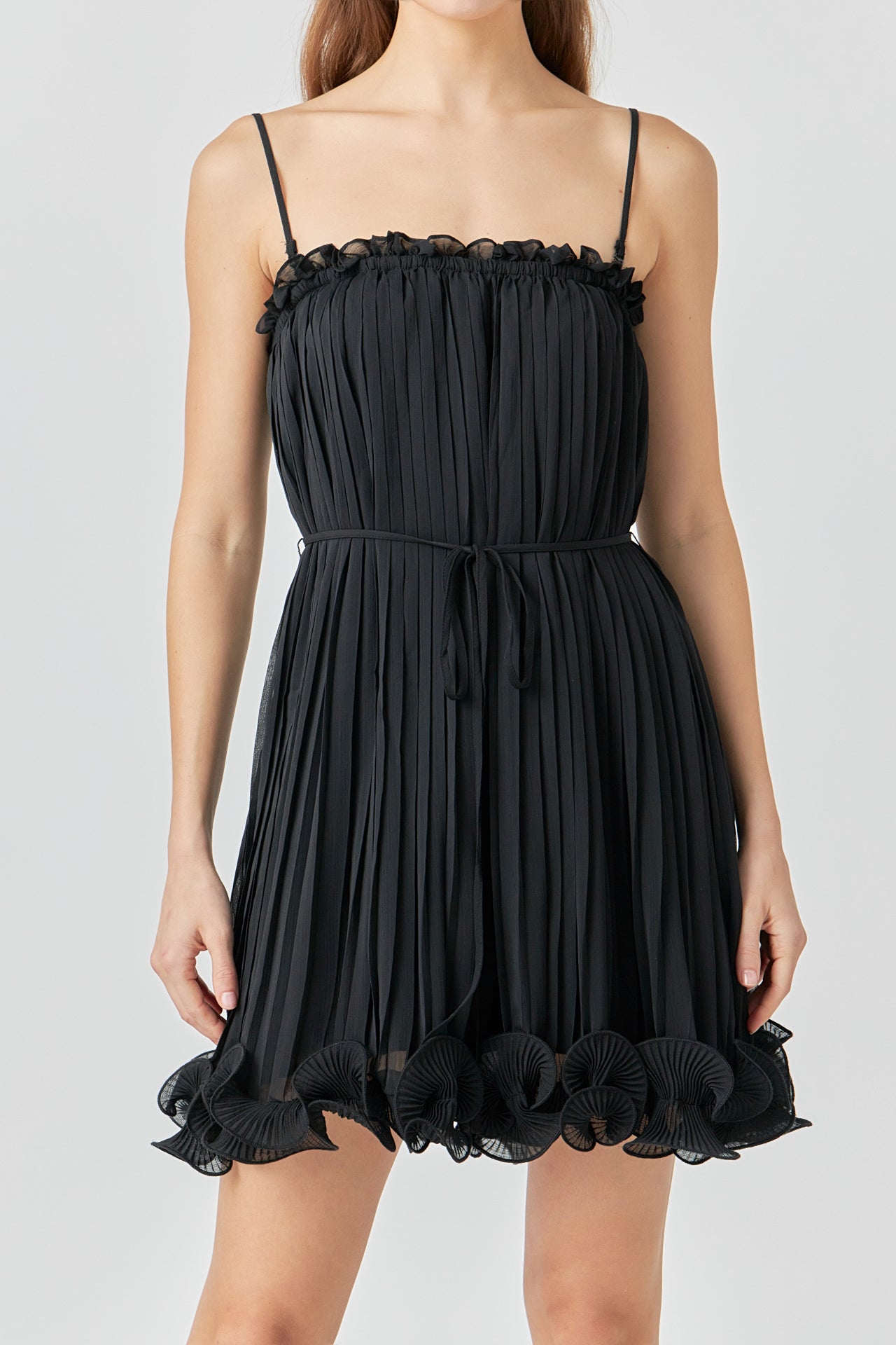 ENDLESS ROSE - Pleated Chiffon Ruffle Mini Dress - DRESSES available at Objectrare