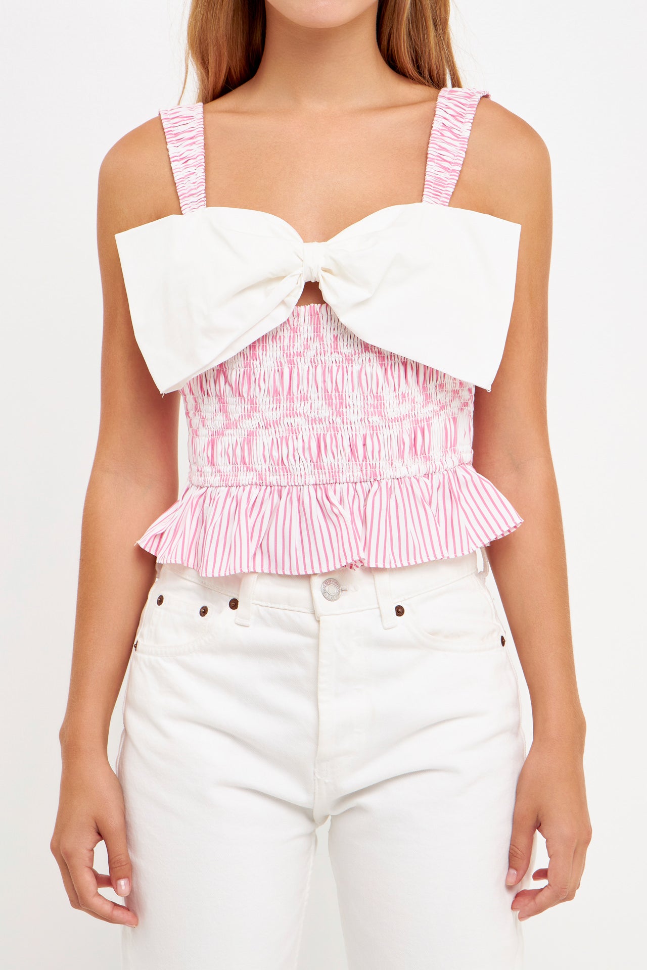 ENGLISH FACTORY - Contrast Bow Striped Top - TOPS available at Objectrare