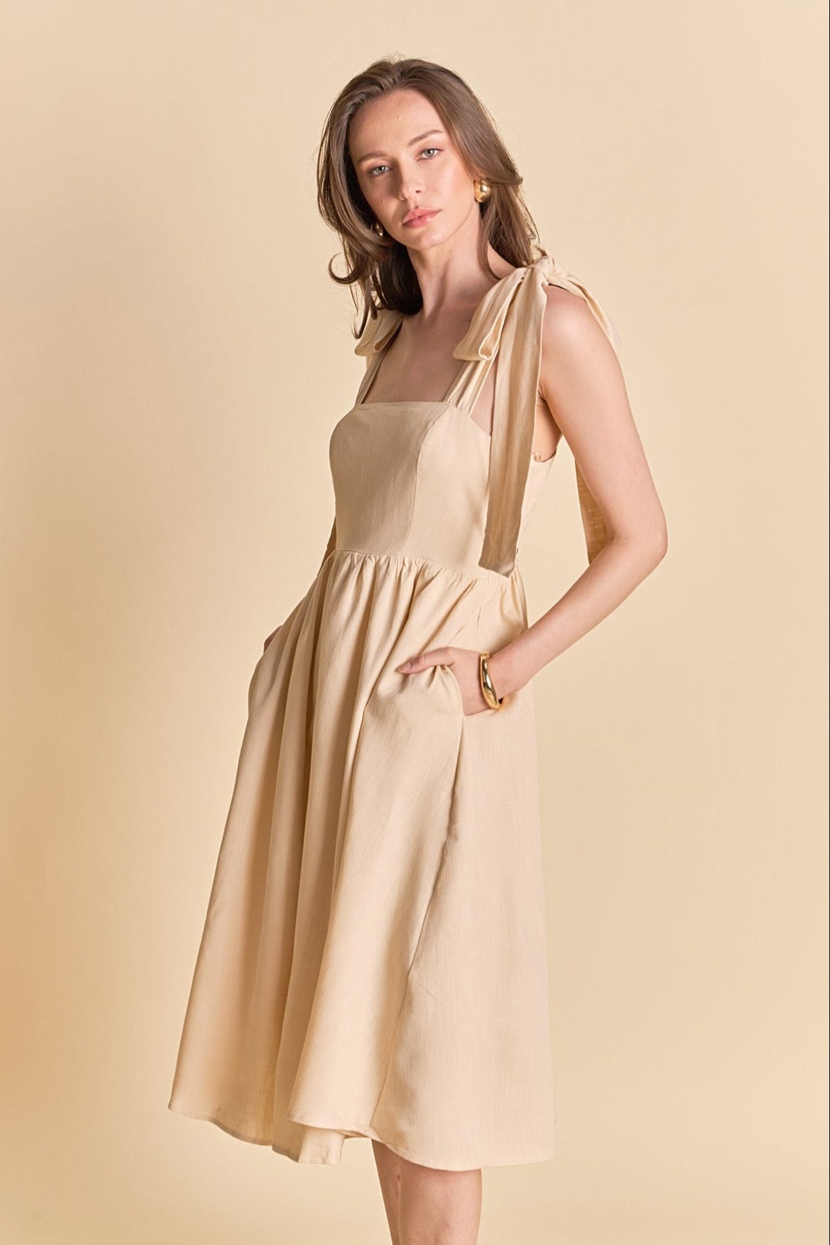 ENDLESS ROSE - Bow Shoulder Tie Midi Dress - DRESSES available at Objectrare
