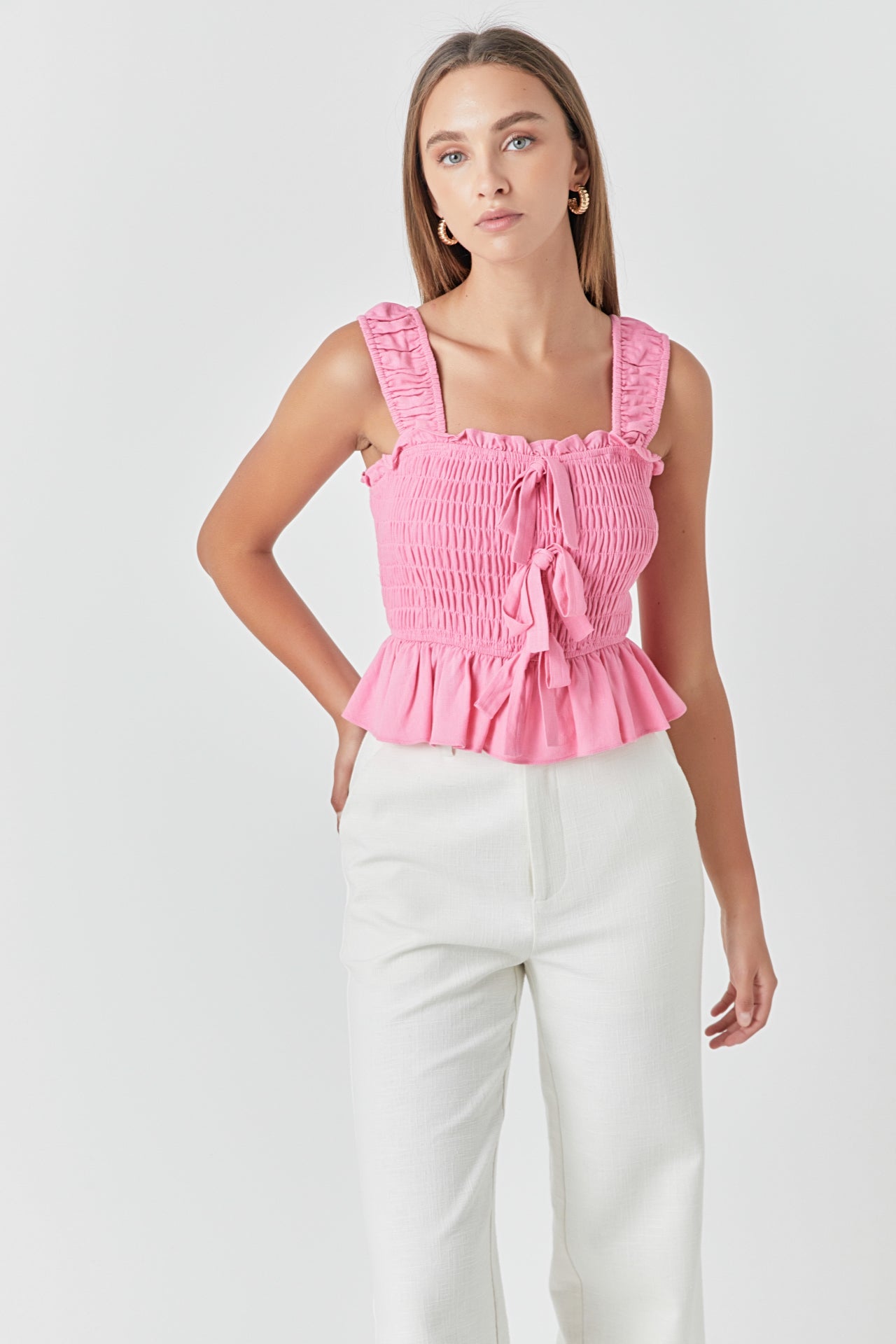 ENDLESS ROSE - Bow Smocked Top - TOPS available at Objectrare
