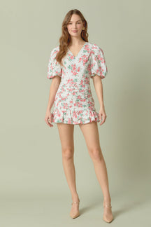 ENDLESS ROSE - Floral Linen Puff Sleeve Top - TOPS available at Objectrare