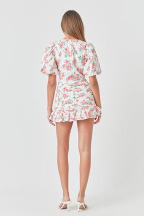 ENDLESS ROSE - Floral Linen Ruffled Mini Skirt - SKIRTS available at Objectrare