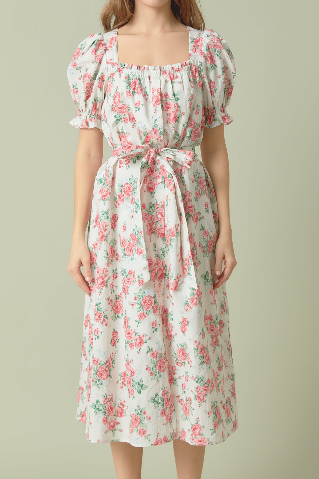 ENDLESS ROSE - Endless Rose - Floral Print Linen Midi Dress - DRESSES available at Objectrare