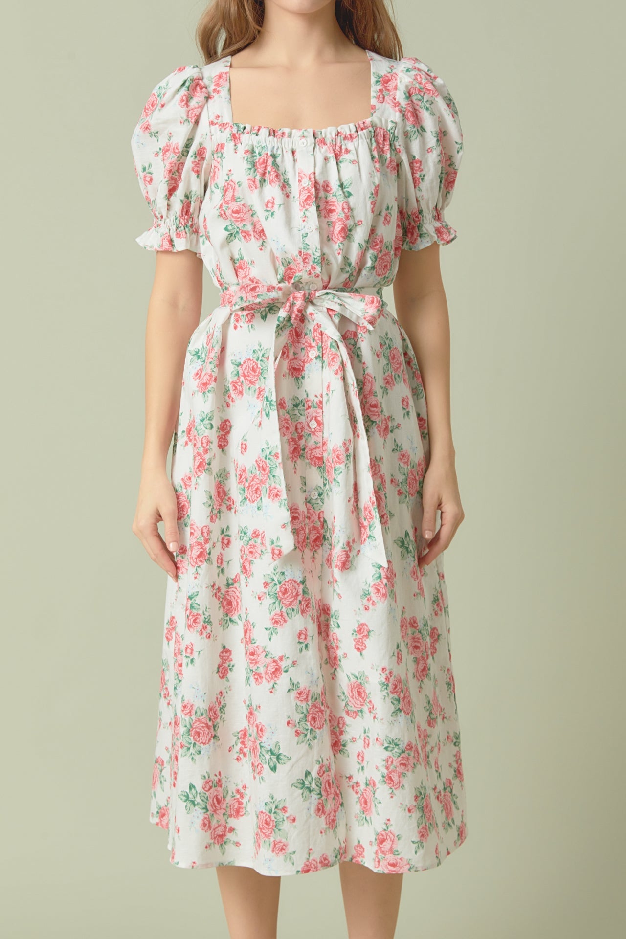 ENDLESS ROSE - Floral Print Linen Midi Dress - DRESSES available at Objectrare