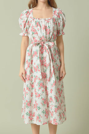 ENDLESS ROSE - Floral Print Linen Midi Dress - DRESSES available at Objectrare