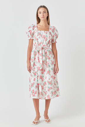 ENDLESS ROSE - Floral Print Linen Midi Dress - DRESSES available at Objectrare