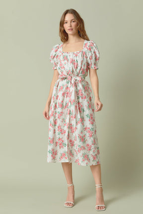 ENDLESS ROSE - Floral Print Linen Midi Dress - DRESSES available at Objectrare