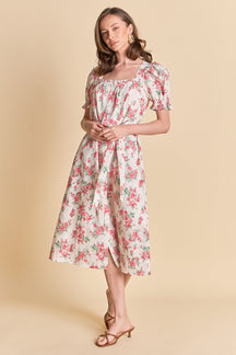 ENDLESS ROSE - Floral Print Linen Midi Dress - DRESSES available at Objectrare