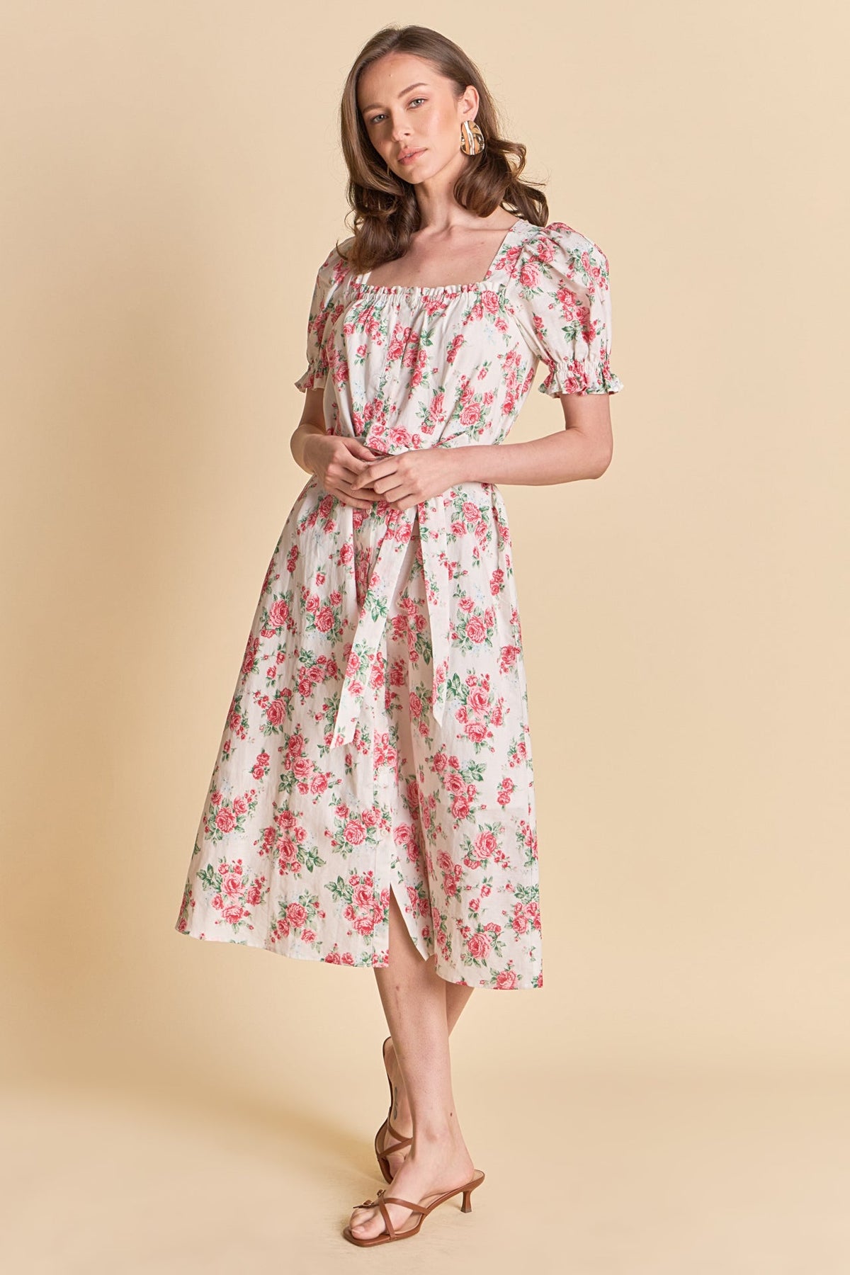 ENDLESS ROSE - Floral Print Linen Midi Dress - DRESSES available at Objectrare