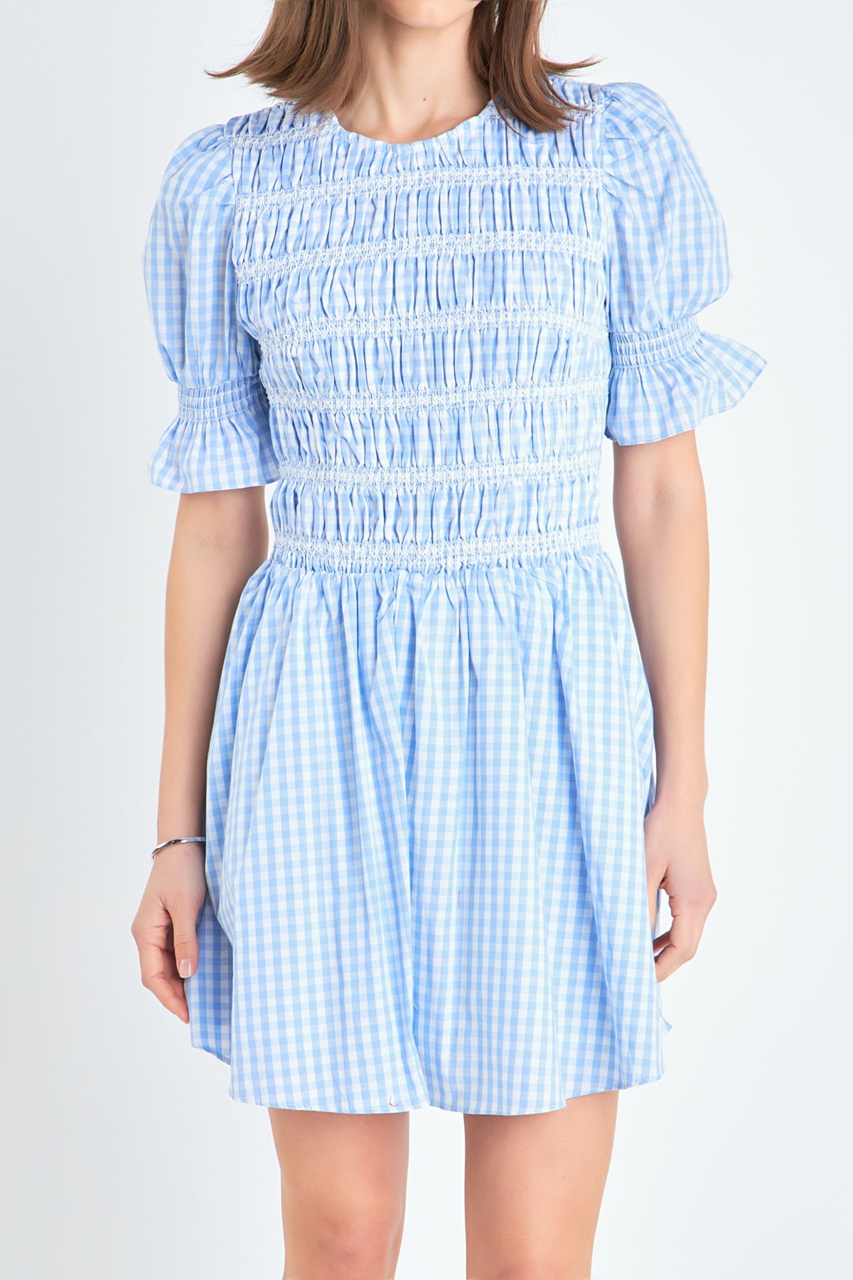 ENGLISH FACTORY - Gingham Puff Sleeve Mini Dress - DRESSES available at Objectrare