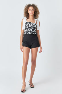 ENDLESS ROSE - Contrast Bow Strap Printed Top - TOPS available at Objectrare