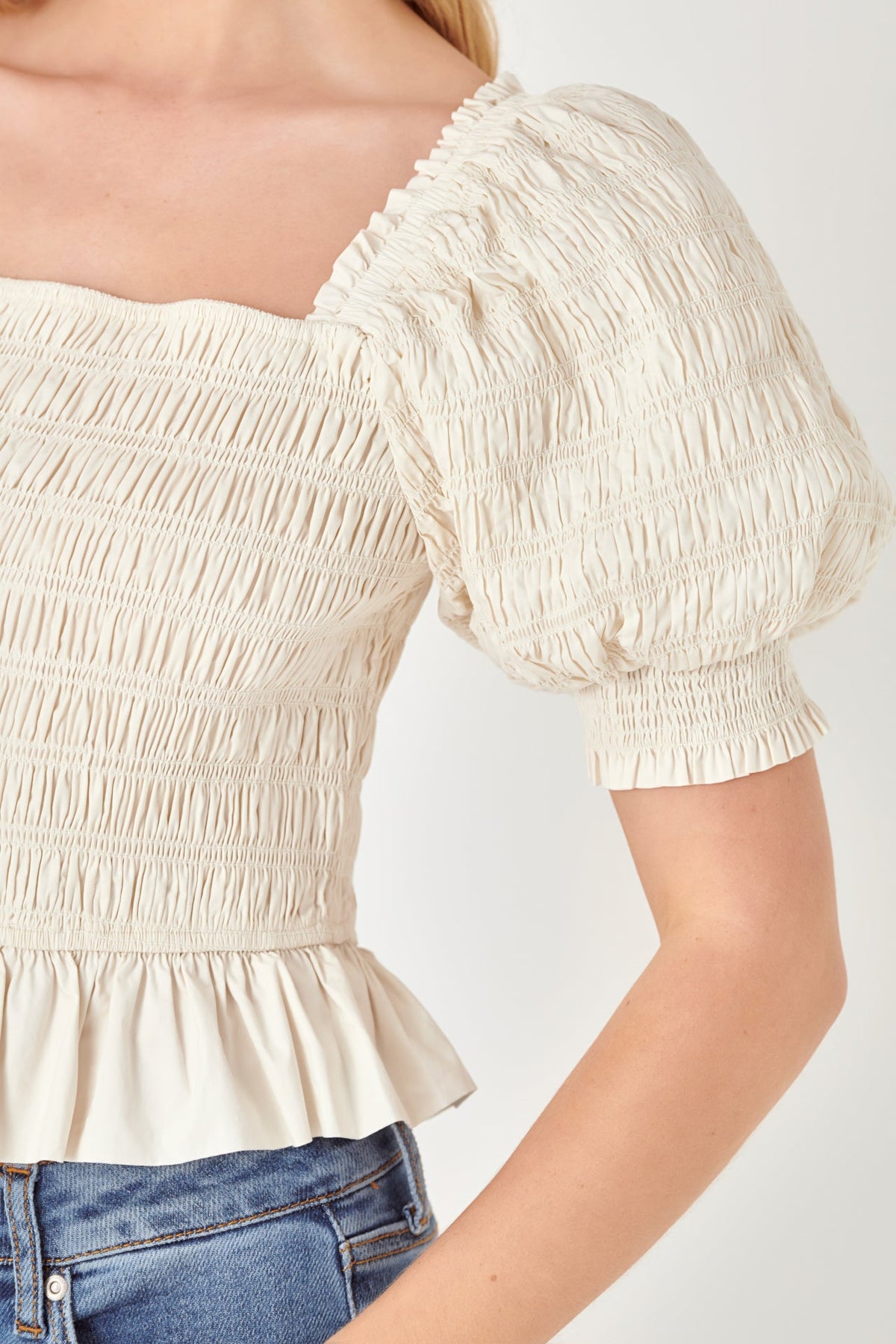 ENGLISH FACTORY - Smocked Puff Sleeve Top - TOPS available at Objectrare