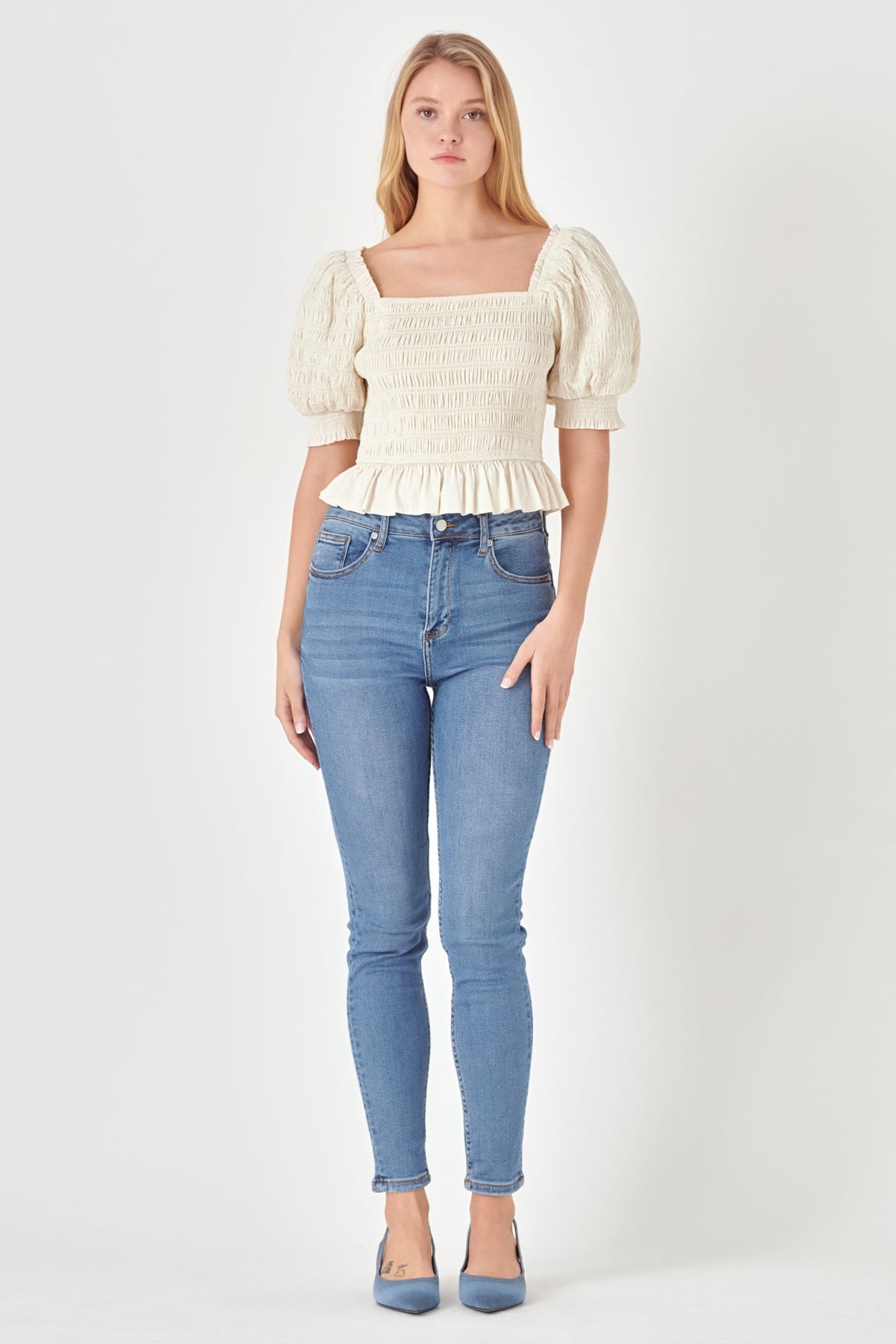 ENGLISH FACTORY - Smocked Puff Sleeve Top - TOPS available at Objectrare