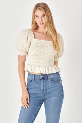 ENGLISH FACTORY - Smocked Puff Sleeve Top - TOPS available at Objectrare