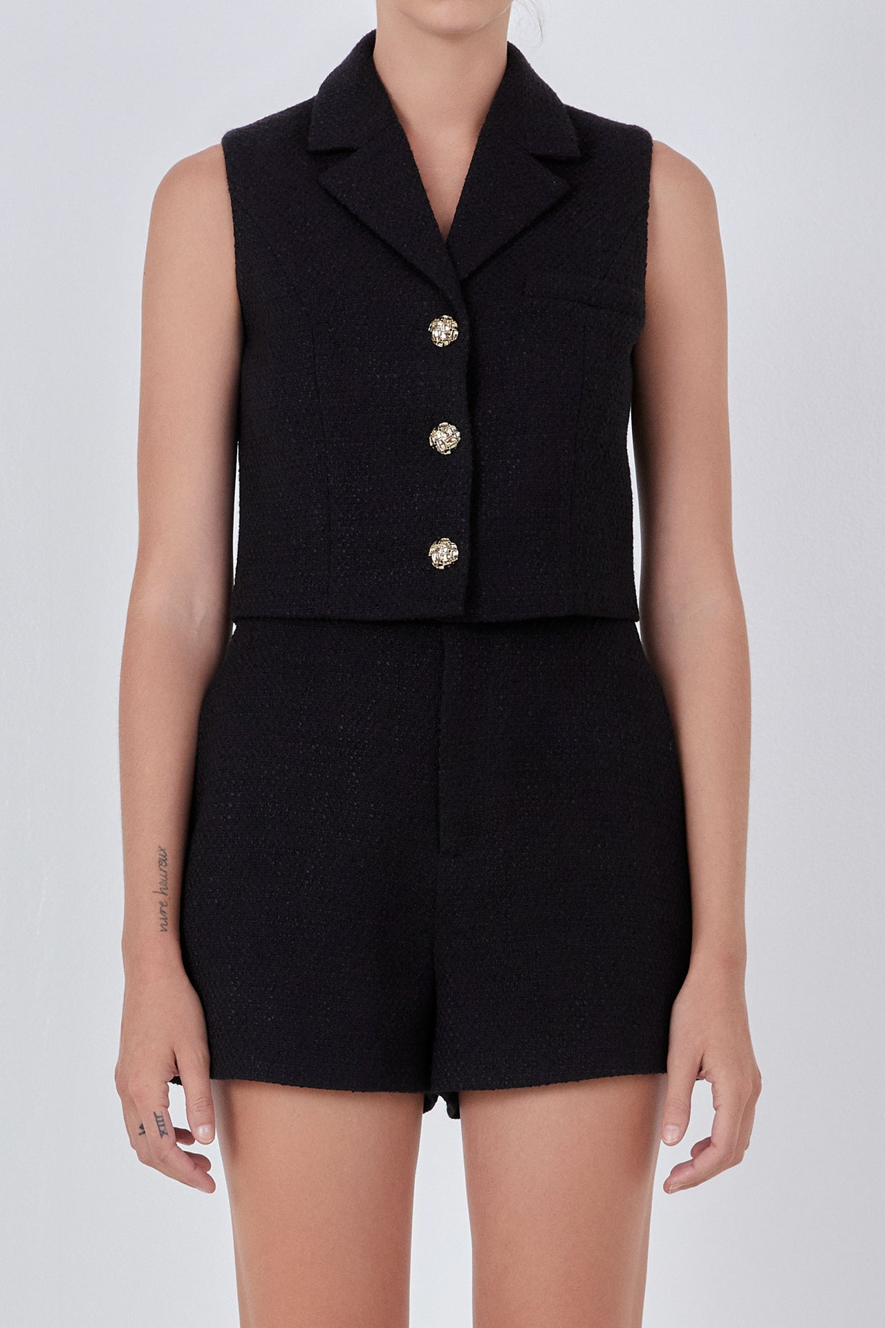 ENDLESS ROSE - Tweed Collared Vest - OUTERWEAR available at Objectrare