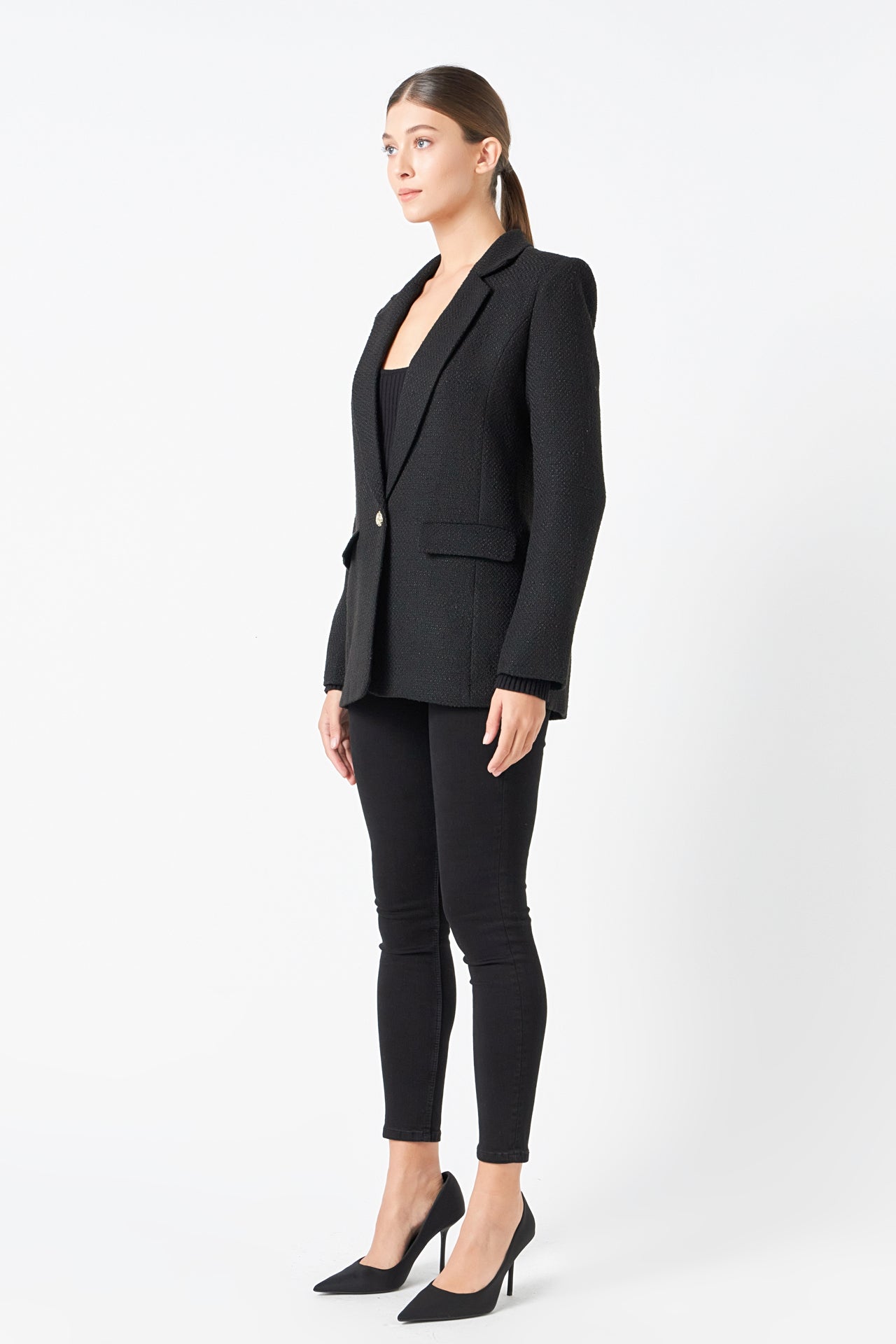 ENDLESS ROSE - Tweed Single Breast Blazer - BLAZERS available at Objectrare