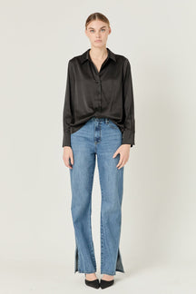ENDLESS ROSE - Silky Button up Top - SHIRTS & BLOUSES available at Objectrare