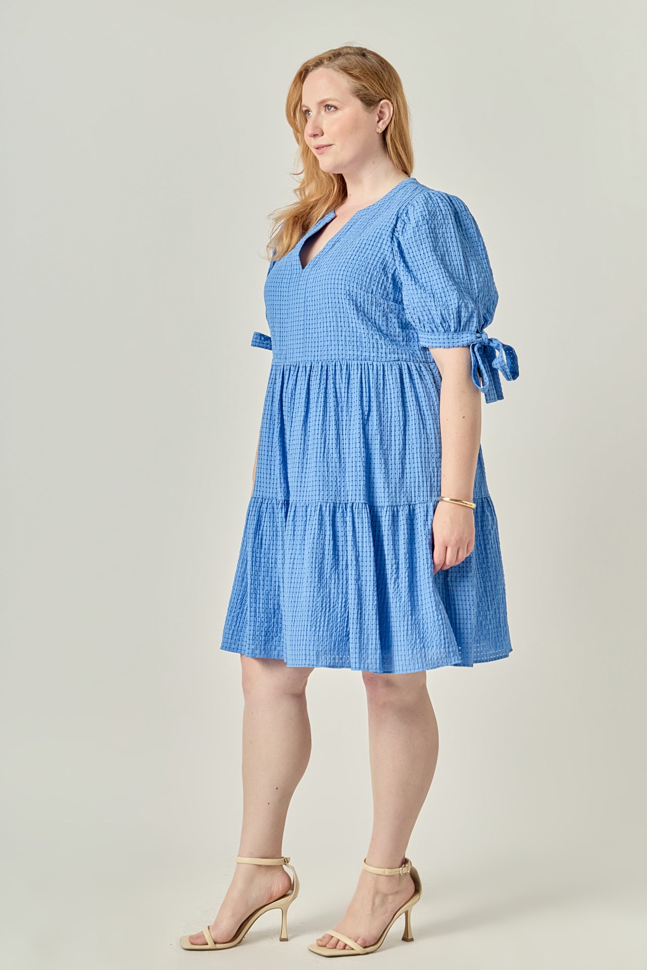 Plus Size Gingham Tiered Mini Dress