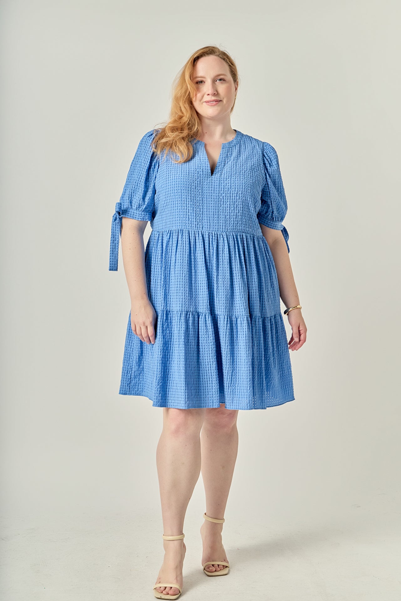 Plus Size Gingham Tiered Mini Dress