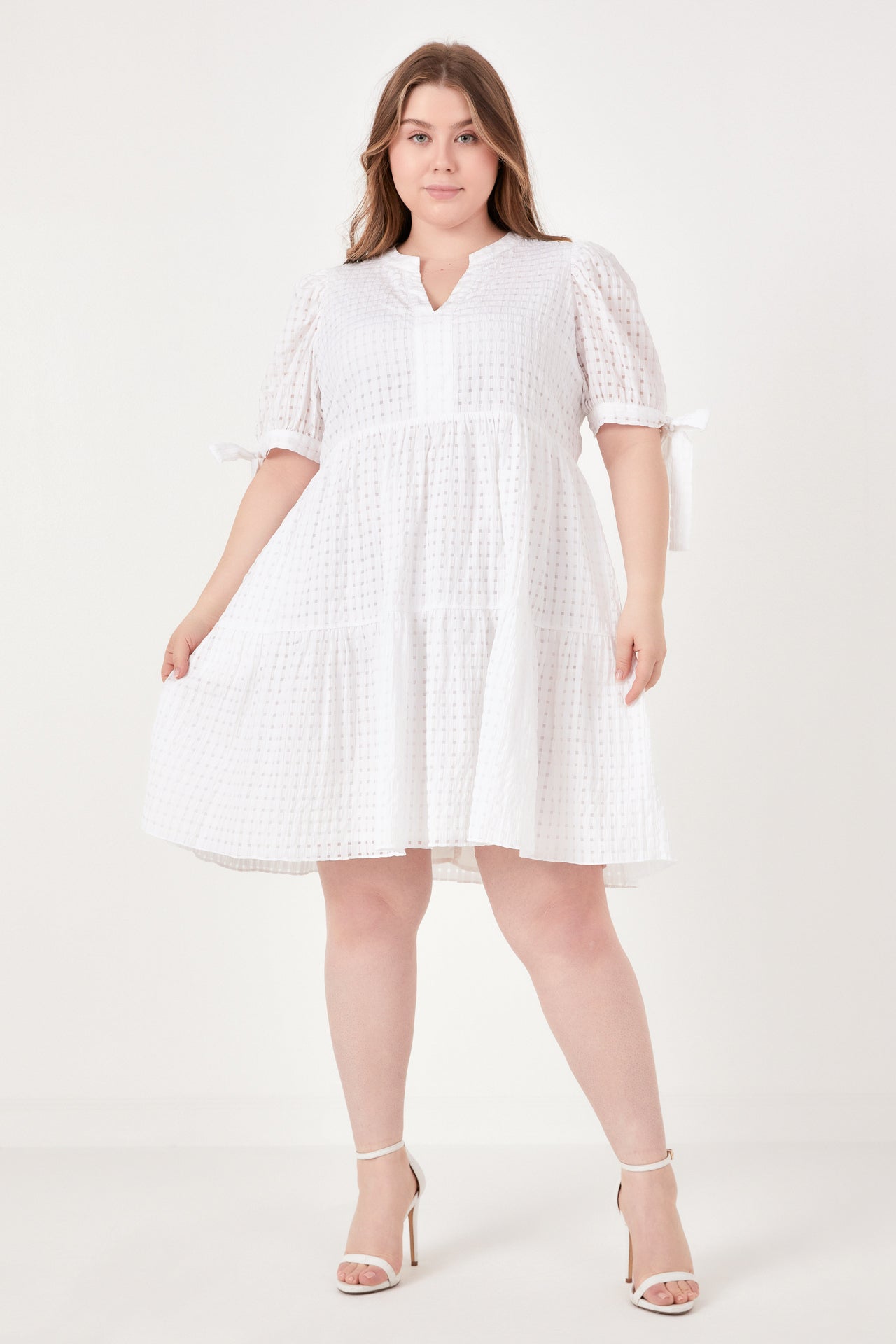 Plus Size Gingham Tiered Mini Dress