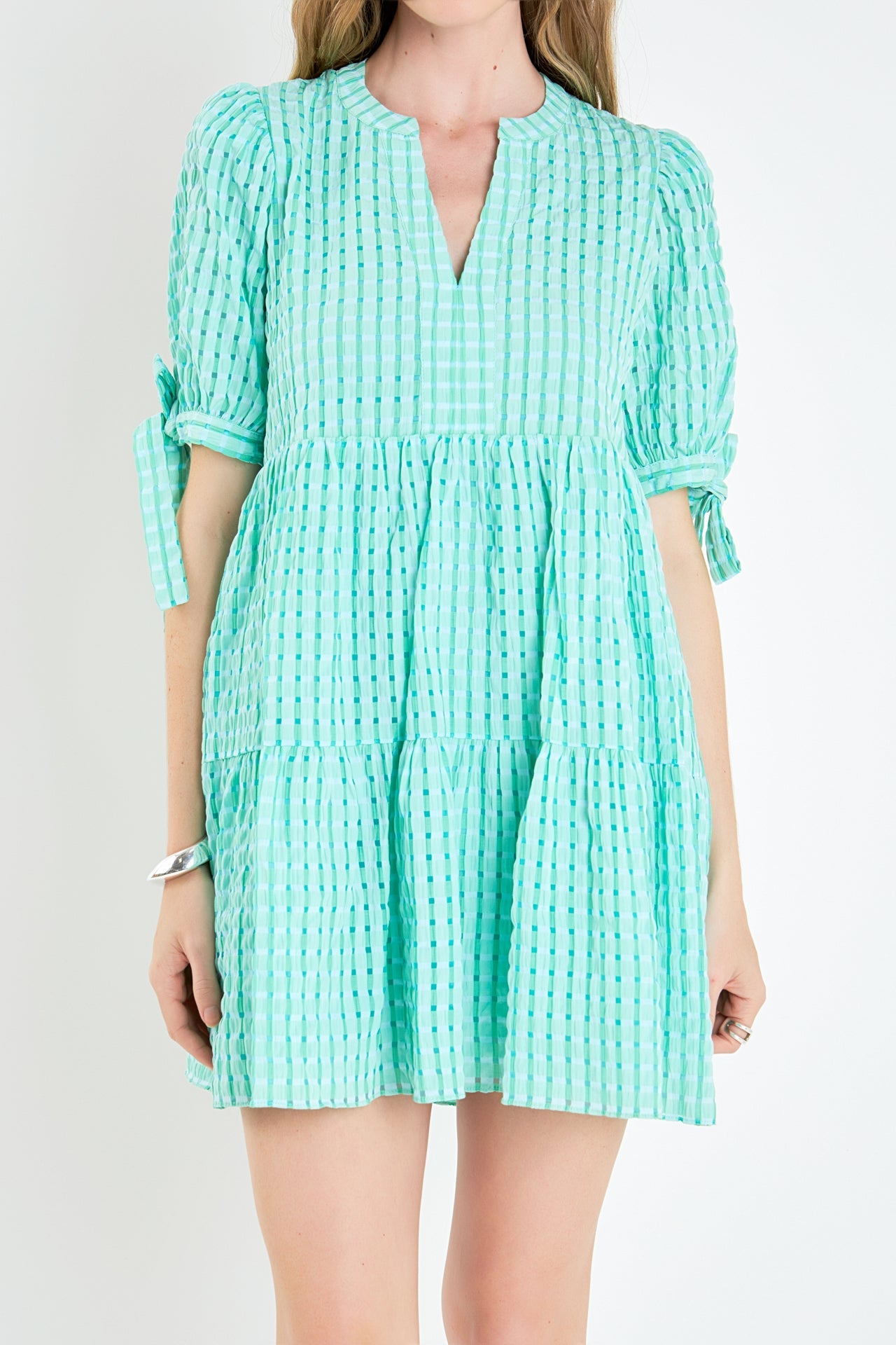 ENGLISH FACTORY - Gingham Tiered Mini Dress - DRESSES available at Objectrare