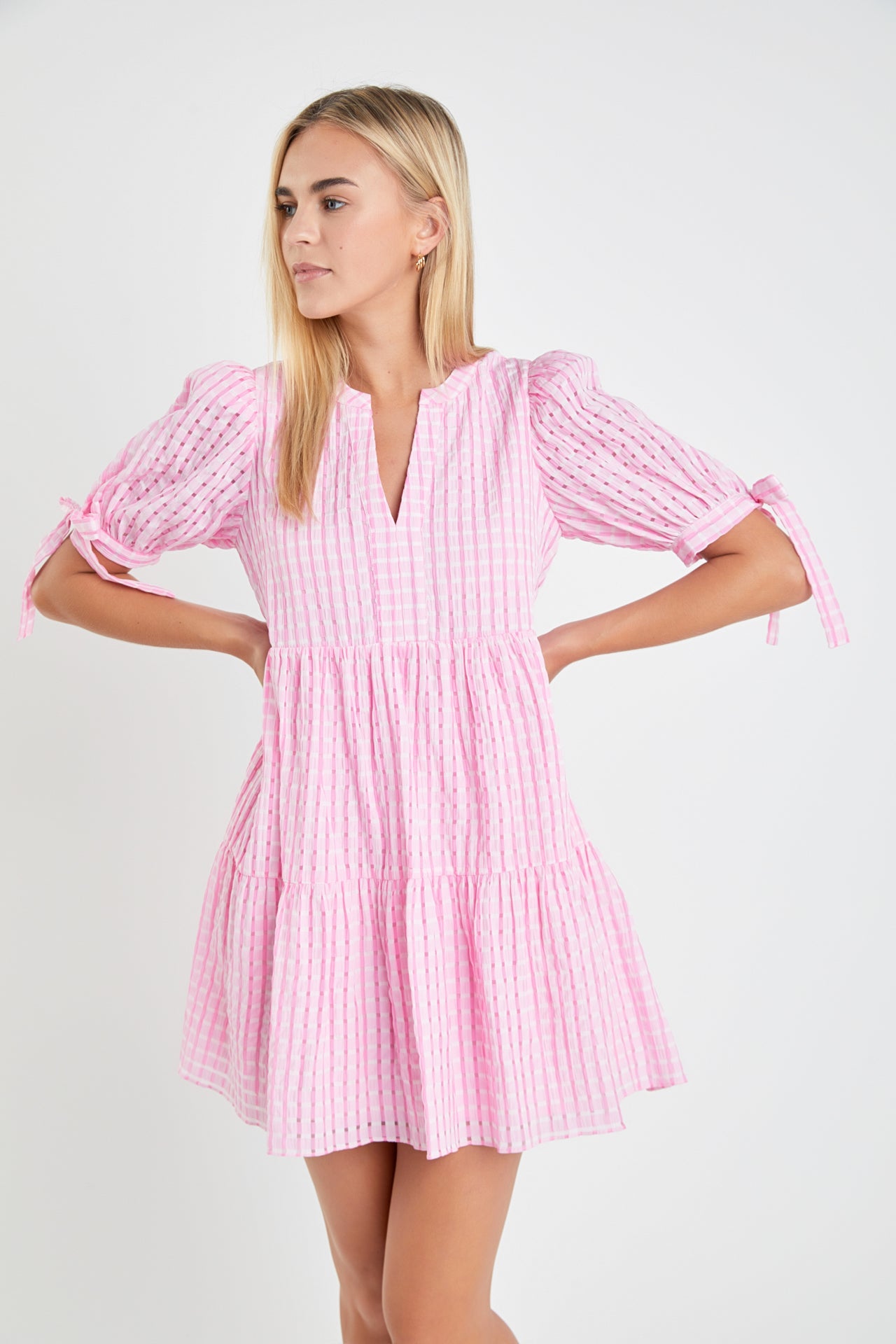 ENGLISH FACTORY - Gingham Tiered Mini Dress - DRESSES available at Objectrare
