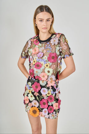 Floral Embroidered Mini Skirt