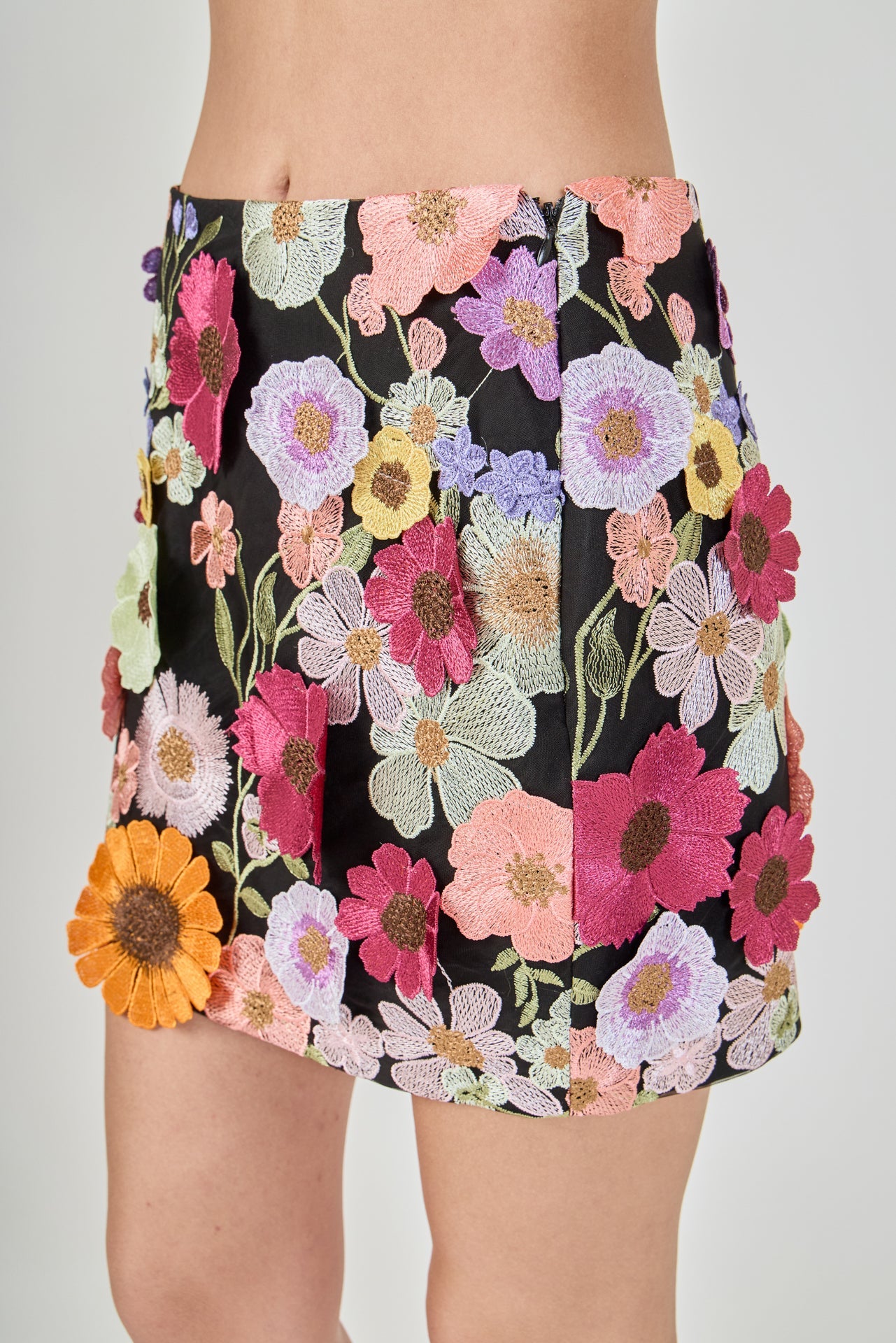 ENDLESS ROSE - Floral Embroidered Mini Skirt - SKIRTS available at Objectrare