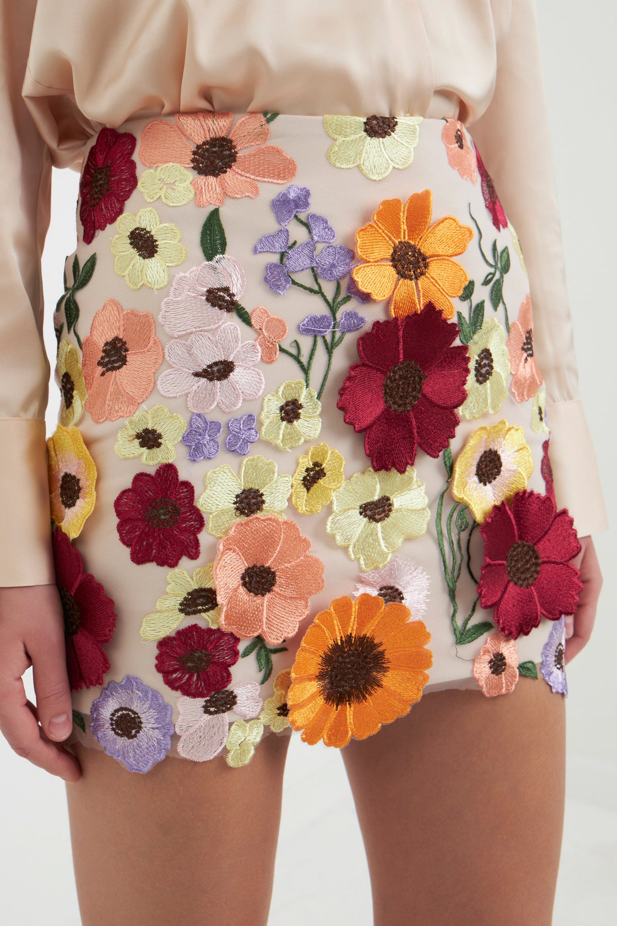 ENDLESS ROSE - Floral Embroidered Mini Skirt - SKIRTS available at Objectrare