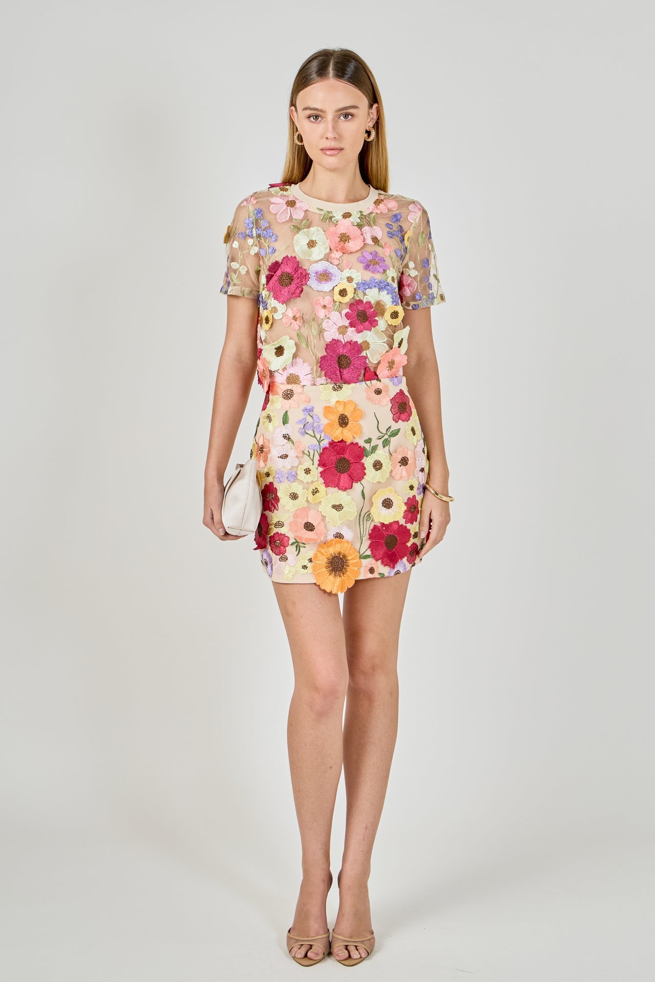 ENDLESS ROSE - Floral Embroidered Mini Skirt - SKIRTS available at Objectrare