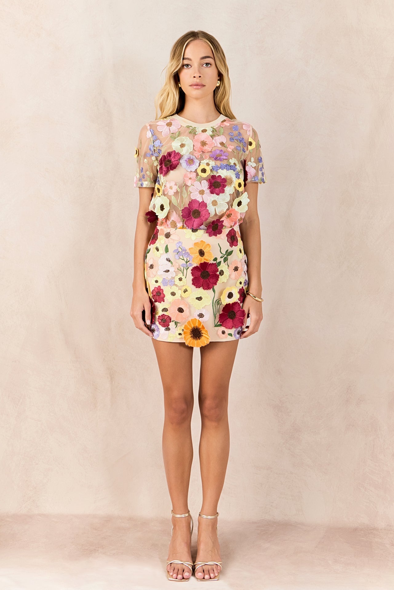 ENDLESS ROSE - Floral Embroidered Mini Skirt - SKIRTS available at Objectrare