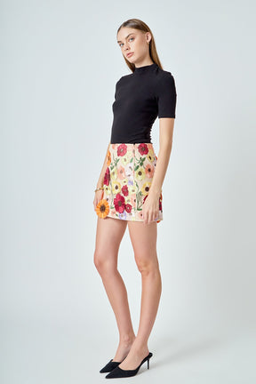 ENDLESS ROSE - Floral Embroidered Mini Skirt - SKIRTS available at Objectrare