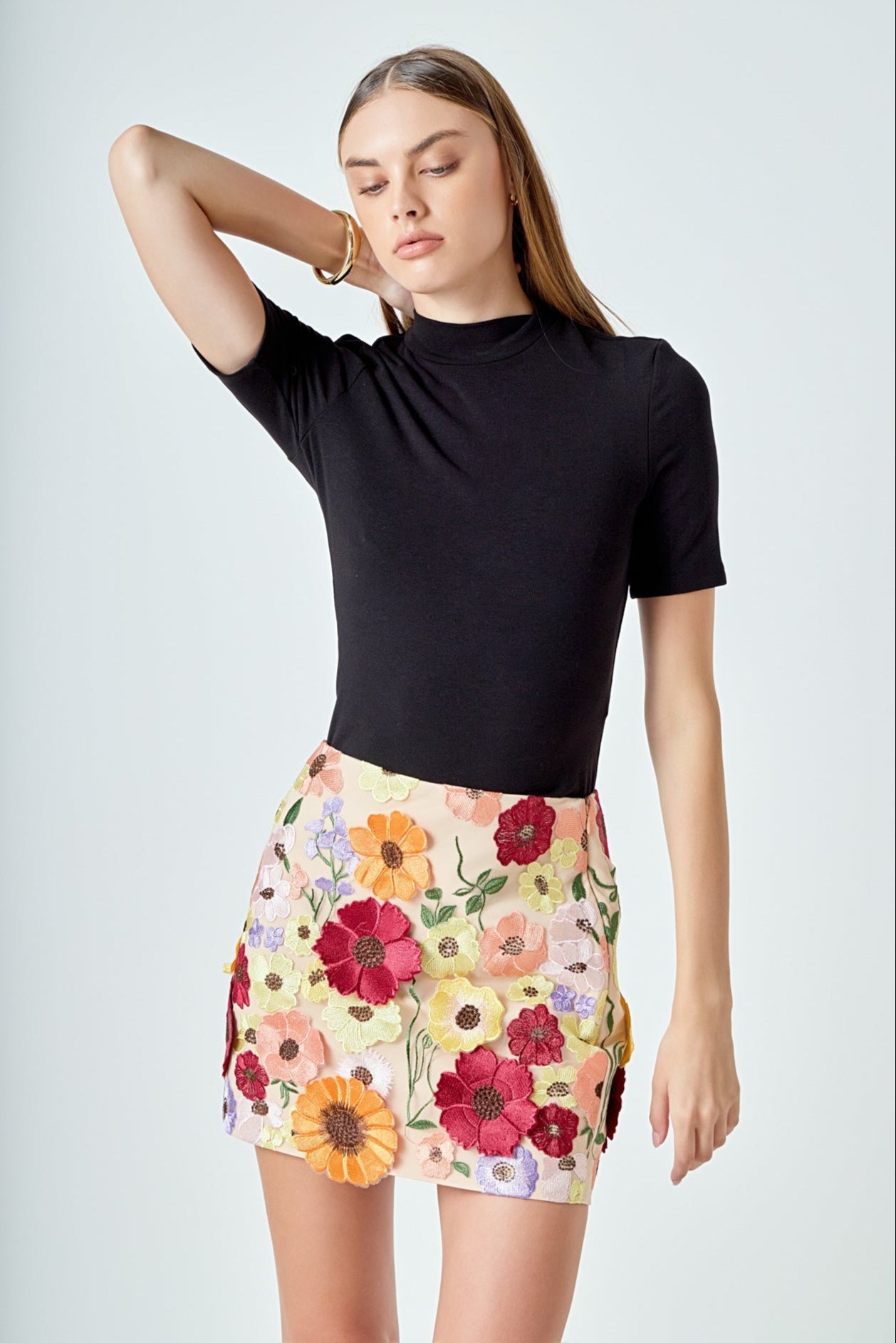 ENDLESS ROSE - Floral Embroidered Mini Skirt - SKIRTS available at Objectrare