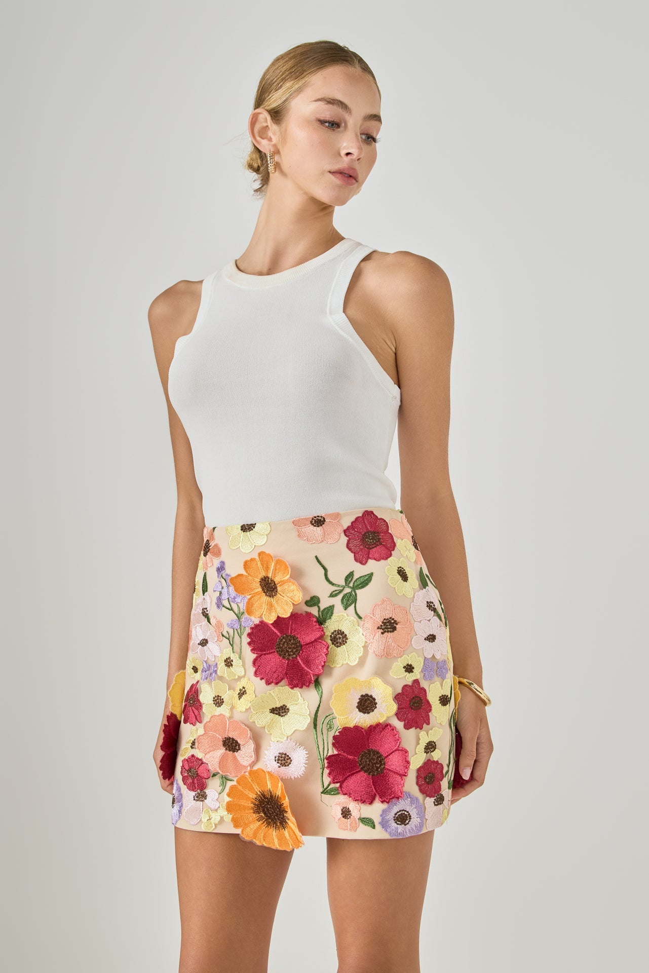Floral Embroidered Mini Skirt