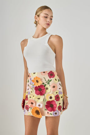 Floral Embroidered Mini Skirt