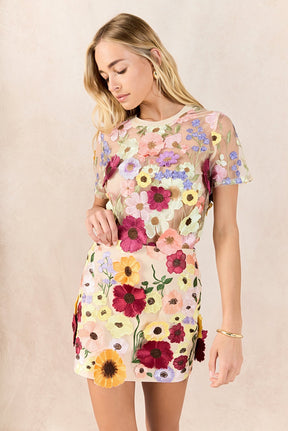 ENDLESS ROSE - Floral Embroidered Mini Skirt - SKIRTS available at Objectrare